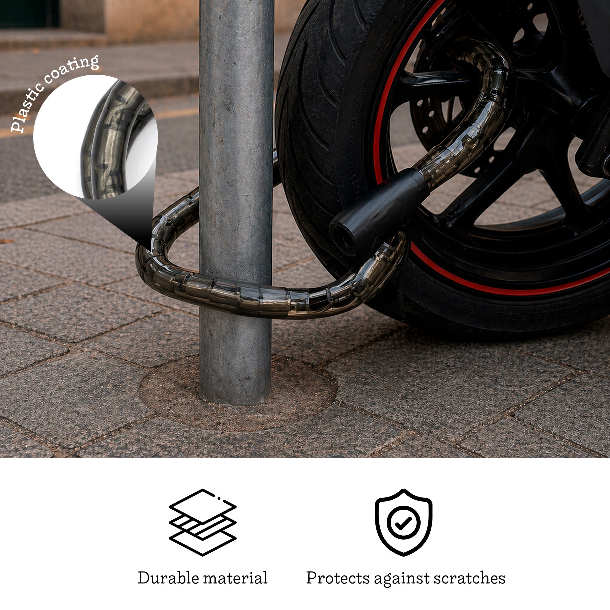 120 cm Motorcycle Lock, Armored Steel Cable, Lock for Bicycles and Scooters, 22 mm Diameter Motorcycle Anti-Theft Chain, 2 Keys, Scratch-Resistant Protective Cover, Waterproof, Motorcycle Accessories