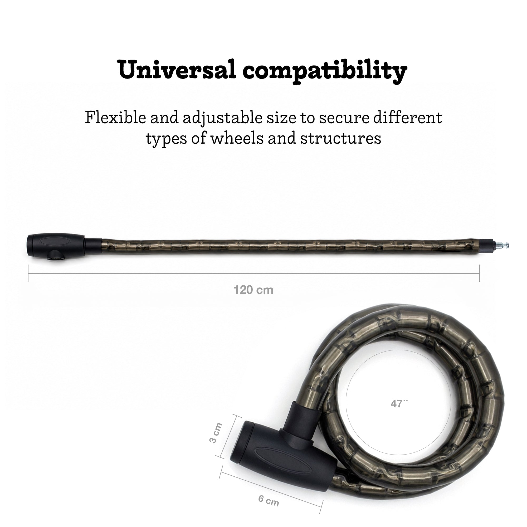 120 cm Motorcycle Lock, Armored Steel Cable, Lock for Bicycles and Scooters, 22 mm Diameter Motorcycle Anti-Theft Chain, 2 Keys, Scratch-Resistant Protective Cover, Waterproof, Motorcycle Accessories
