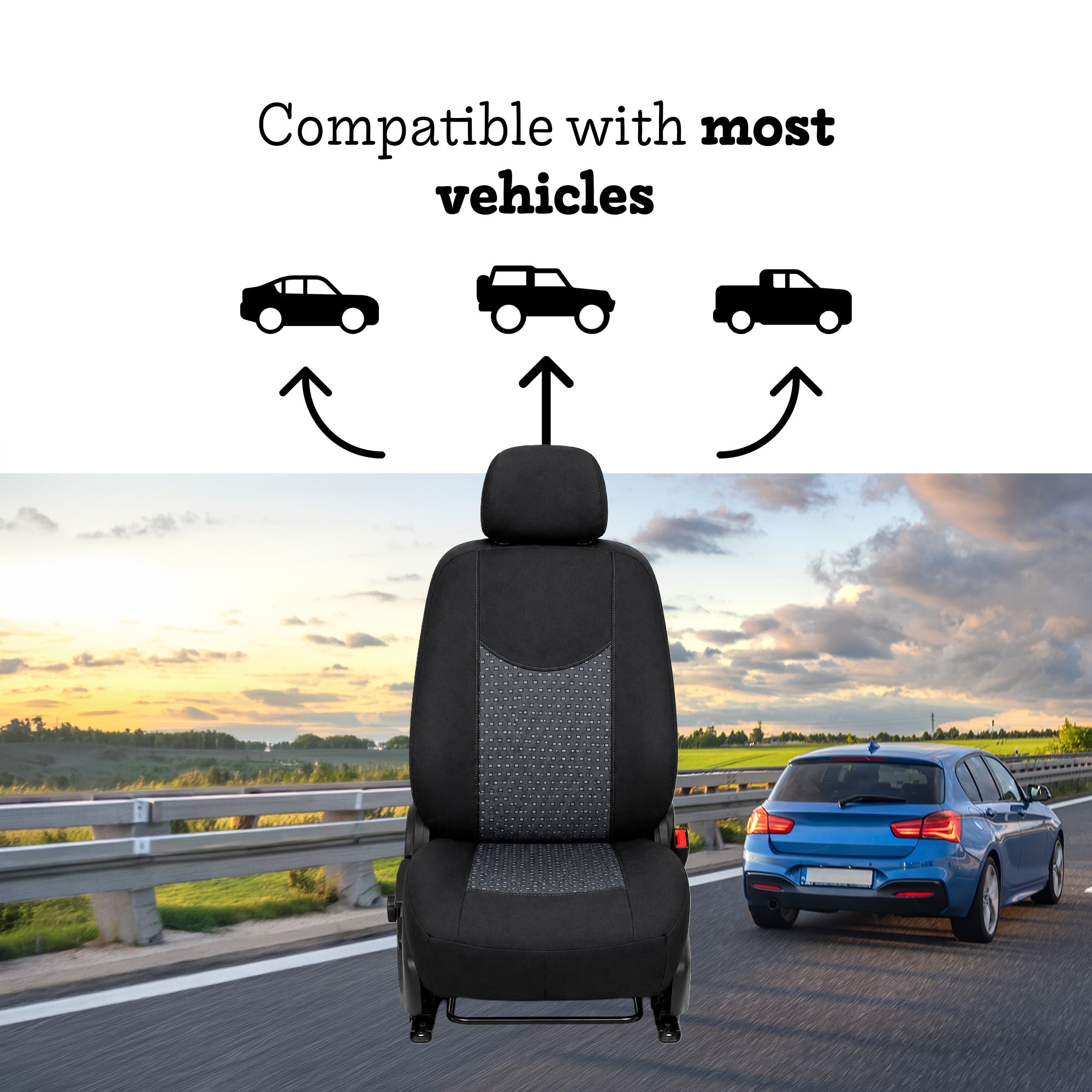 Front Car Seat Cover (Pack of 2) with Car Headrest, Front Car Seat Protector, Universal Car Seat Covers, Covers Car Seats, Compatible with Side Airbags