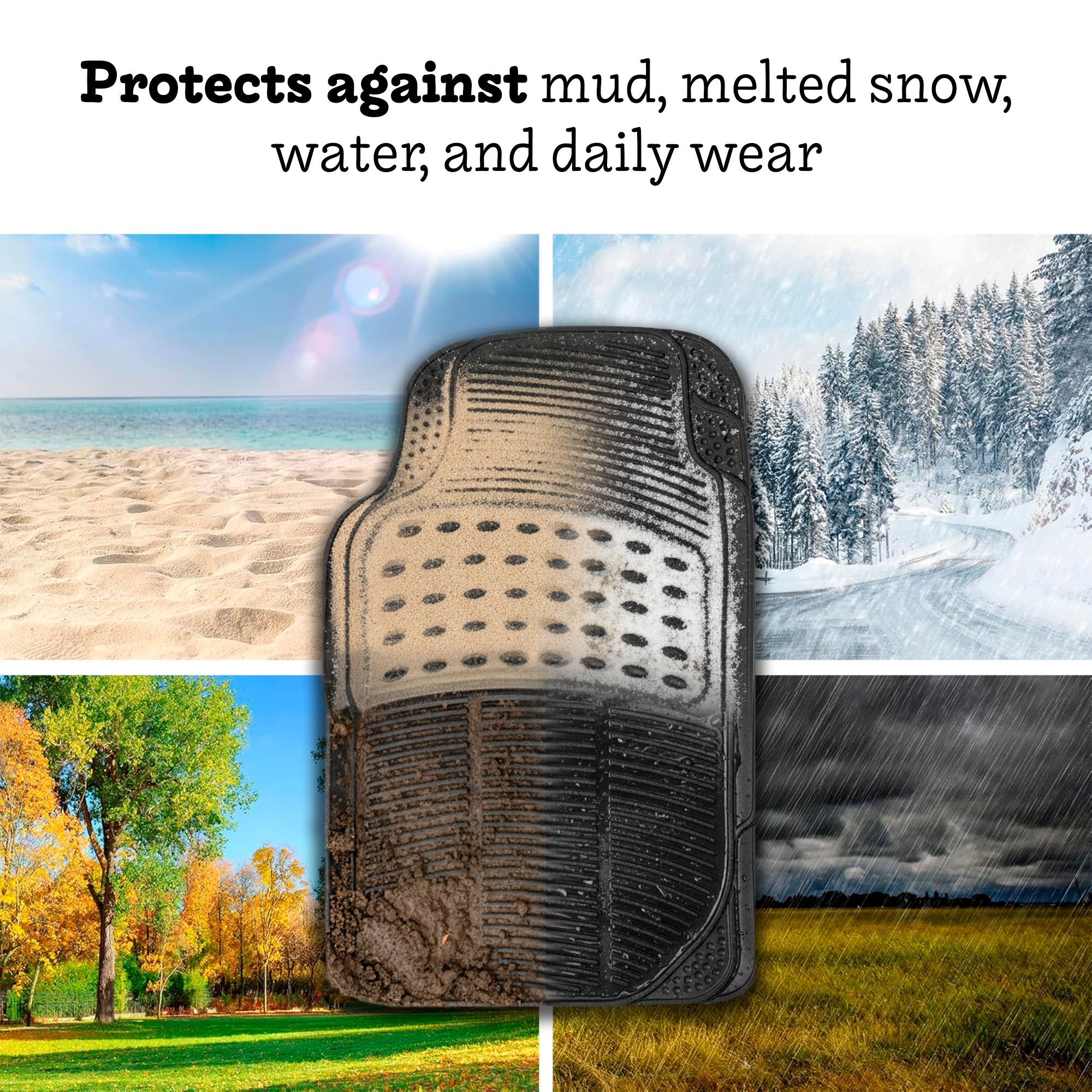 Universal Car Mats 4-Piece Set (2 Front Mats and 2 Rear Mats), Non Slip Mats, Flexible PVC Rubber Car Mats, Cut-to-Size, Easy to Clean