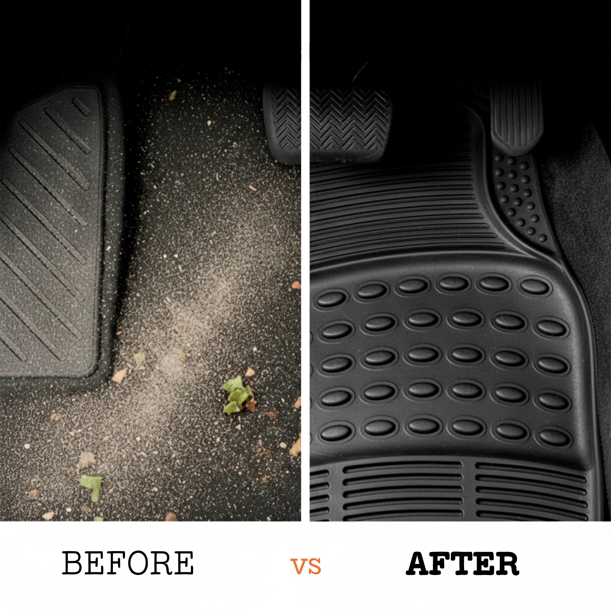 Universal Car Mats 4-Piece Set (2 Front Mats and 2 Rear Mats), Non Slip Mats, Flexible PVC Rubber Car Mats, Cut-to-Size, Easy to Clean